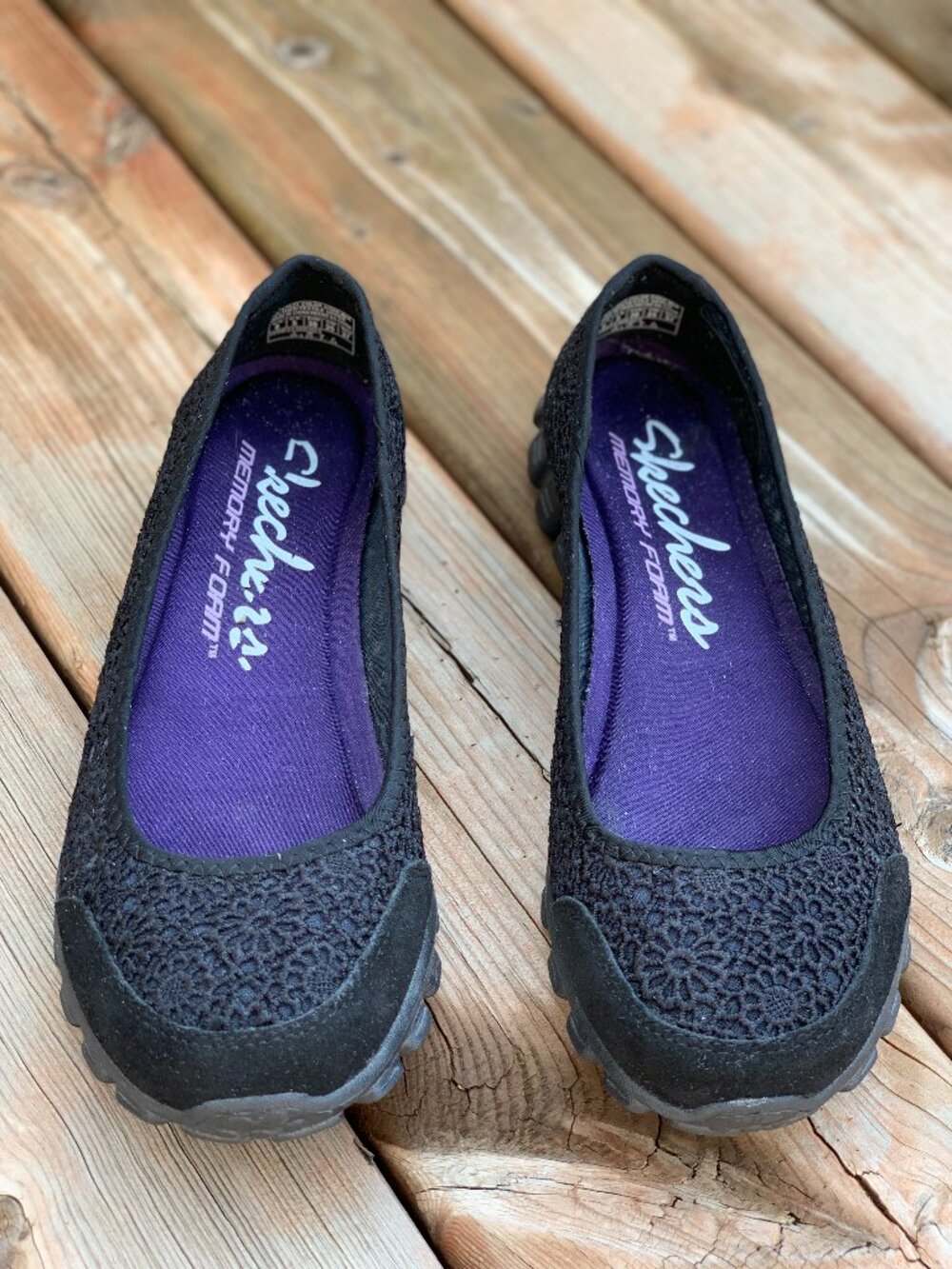 Skechers EZ Flex 2 Sweetpea Ballet Flats 8 Black Crochet Slip On Comfort Shoes